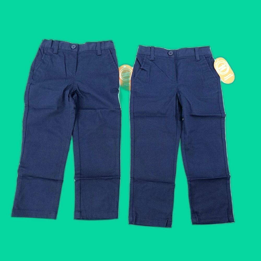 Set 2 Wonder Nation Girls Pants 3T Toddler Blue Flat Front School Uniform